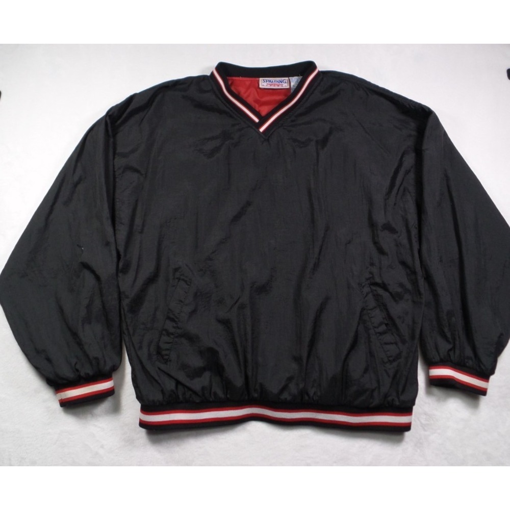 Vintage Spalding Athletic Apparel Jacket Mens Size XL Black Pullover Training‎